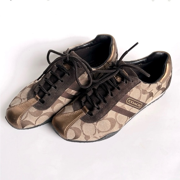 Coach CC Canvas Logo Pattern Tie Sneakers, size 5.5 - Picture 1 of 4